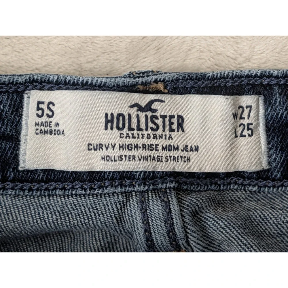 Hollister Curvy High Rise Mom Jeans Womens 5S 27x25 Blue Distressed Grunge Indie